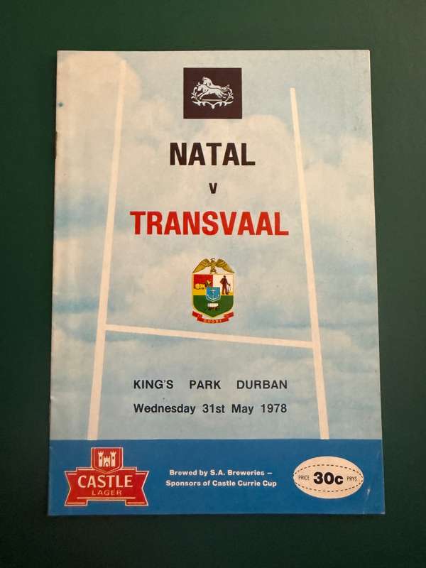 Rugby Programme - Natal vs Transvaal 31/05/1978