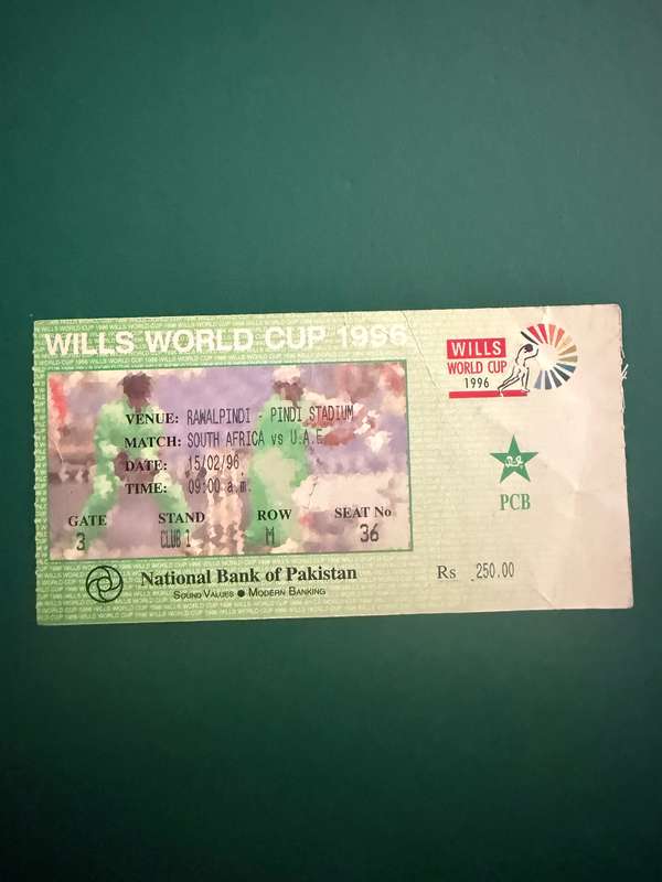 Cricket Tickets - 3 * 1996 Cricket World Cup Match Tickets