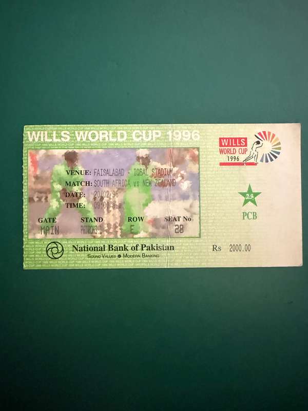 Cricket Tickets - 3 * 1996 Cricket World Cup Match Tickets