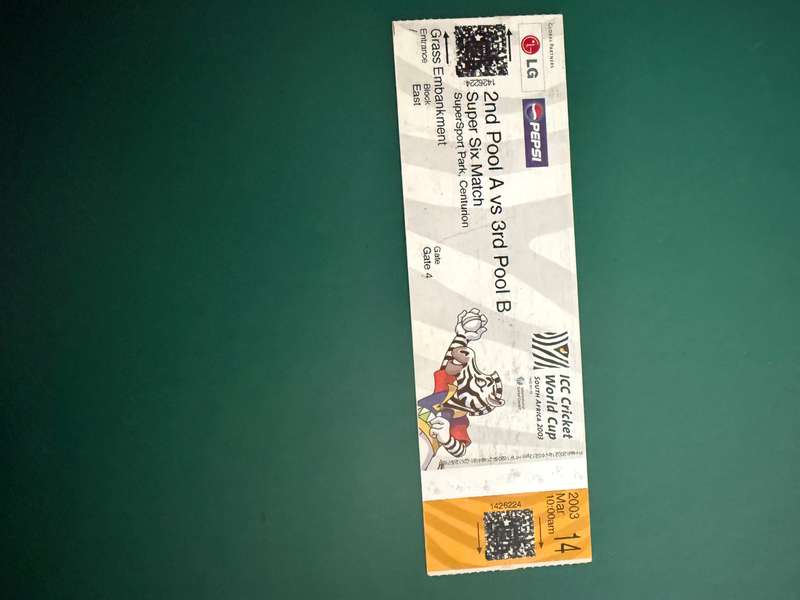 Cricket Tickets - 7 * ICC Cricket World Cup 2003 Tickets