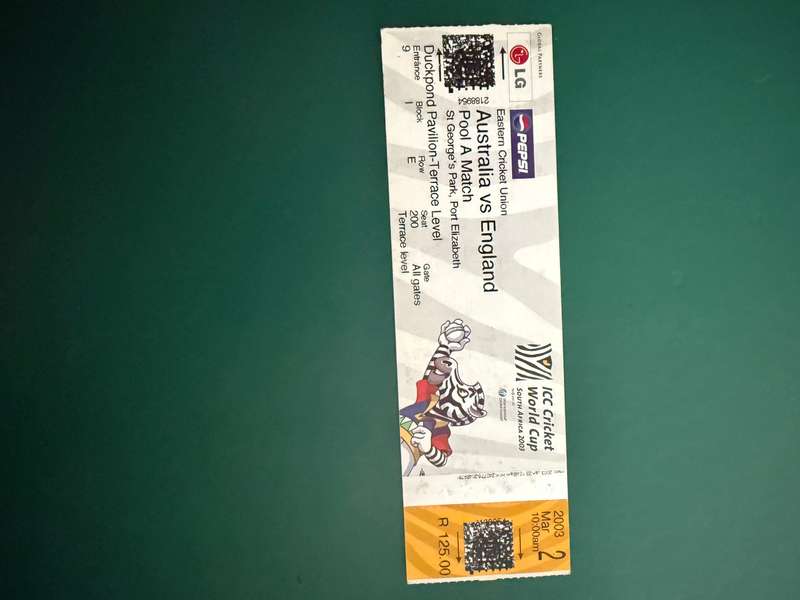 Cricket Tickets - 7 * ICC Cricket World Cup 2003 Tickets