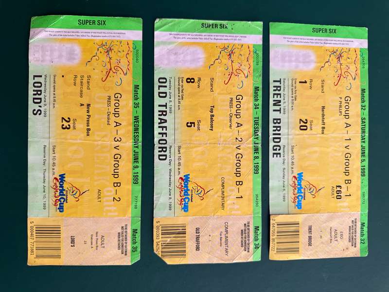Cricket - 3 * 1999 Cricket World Cup Match Tickets