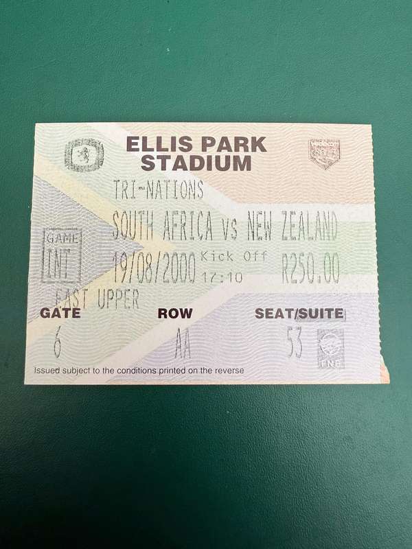 Rugby Ticket - South-Africa vs New Zealand All Blacks 19/08/2000