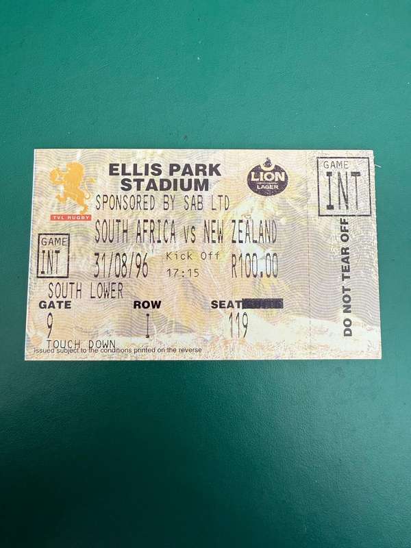 Rugby Ticket - South-Africa vs New-Zealand All Blacks 31/08/1996