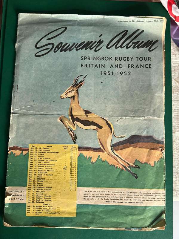 Rugby Album/Itinerary/Supplement - 1951/1952 Springbok Rugby Tour of Britain an France