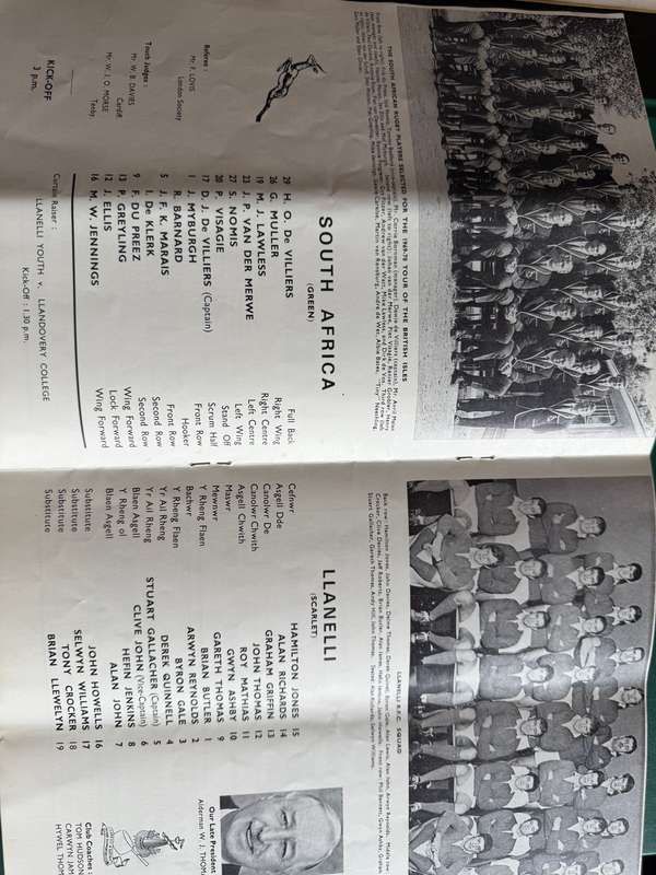 Rugby Programme - *TOUR* South-Africa vs Llanelli 20/01/1970