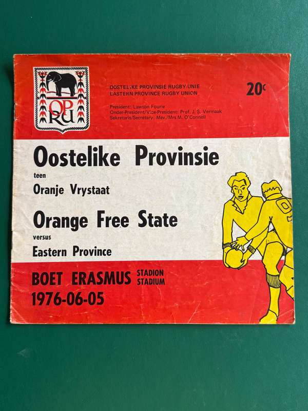 Rugby Programme - Eastern-Province vs Orange Free State 5 June 1976