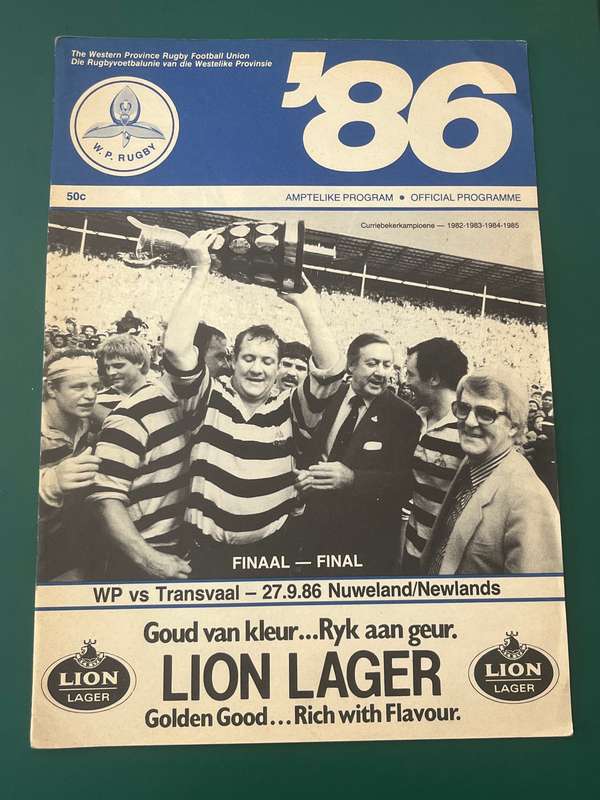 Rugby Programme - *CURRIE CUP FINAL* Western-Province vs Transvaal 27/09/1986