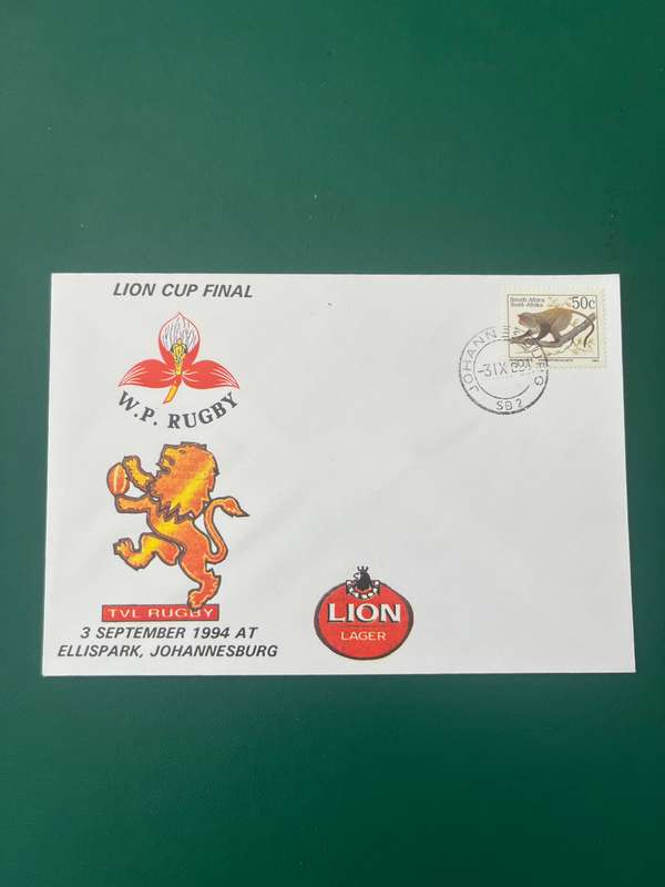 Rugby - FDC/First Day Cover Lion Cup Final Western-Province vs Transvaal Lions 03/09/1994