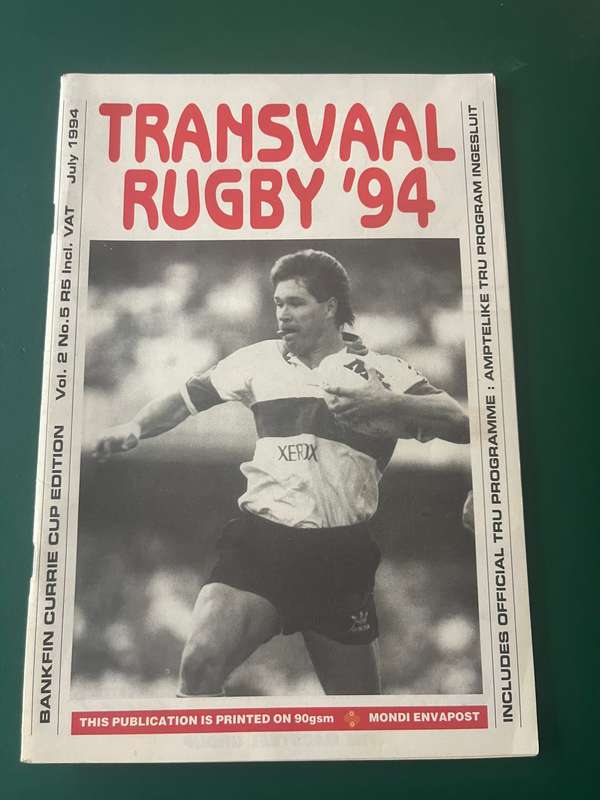 Rugby Programme - Transvaal vs Northern-Transvaal 9/07/1994