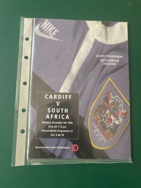 Rugby Programme - Cardiff vs South-Africa 9/12/1996