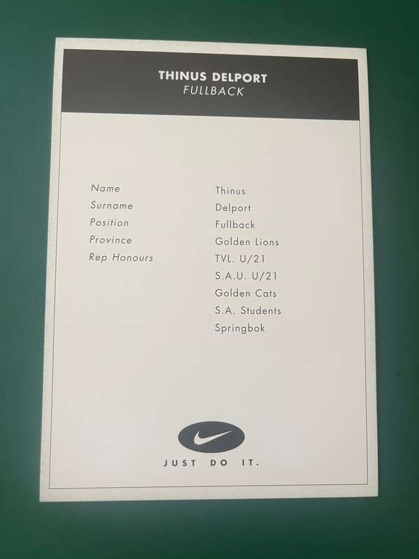 Rugby card - Thinus Delport 1999/2000 Nike Rugby Card