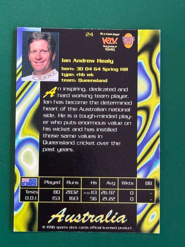 Cricket Card - Ian Healy 1996 Sports Deck Cricket Card
