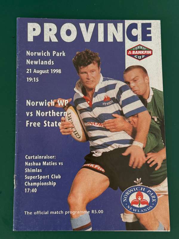 Rugby Programme - Western-Province vs Free State 21/08/1998