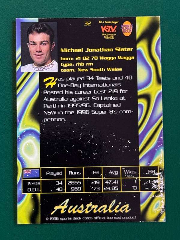 Cricket Card - Michael Slater 1996 Sports Deck Cricket Card