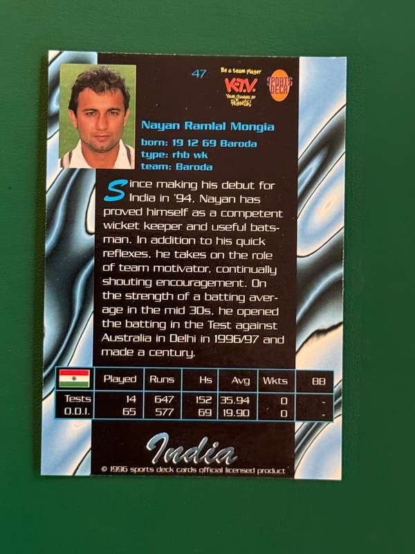 Cricket Card - Nayan Mongal 1996 Sports Deck Cricket Card