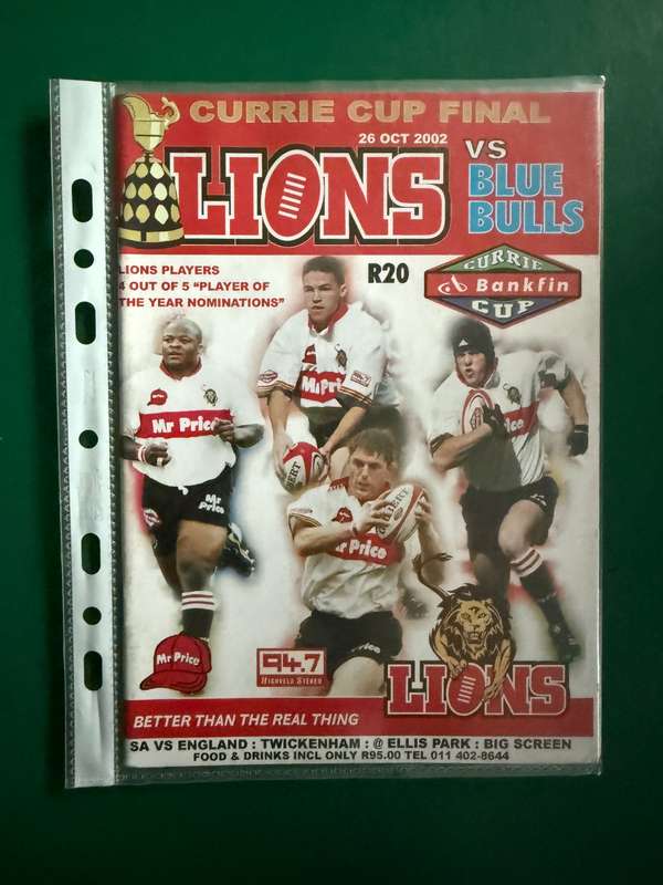 Rugby Programme - *CURRIE CUP FINAL* Lions vs Blue Bulls 26/10/2002