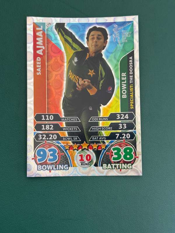 Cricket Card - Saeed Ajmal Silver Foil 2015 Cricket World Cup Cricket Attax
