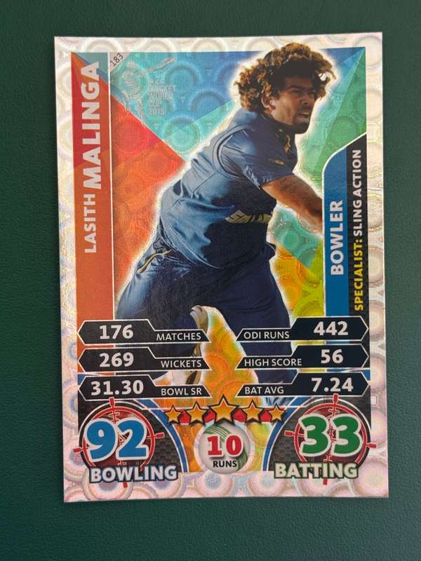 Cricket Card - Lasith Malinga (Bowler) Silver Foil 2015 Cricket World Cup Cricket Attax