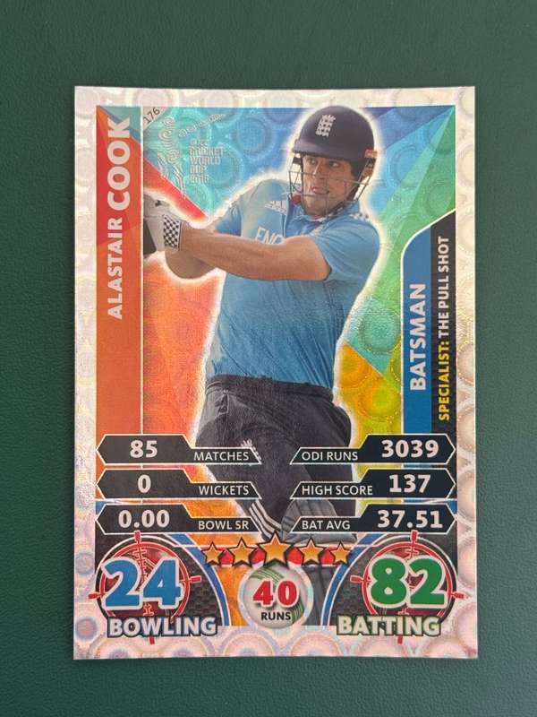 Cricket Card - Allistair Cook Silver Foil 2015 Cricket World Cup Cricket Attax