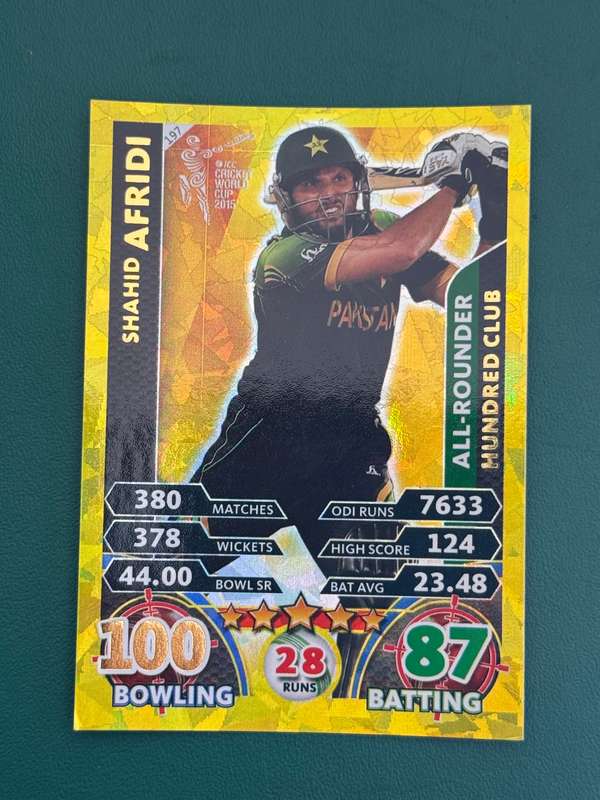 Cricket Card - Shahid Afridi Gold Foil 2015 Cricket World Cup Cricket Attax