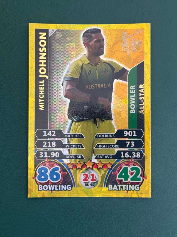 Cricket Card - Mitchell Johnson Gold Foil 2015 Cricket World Cup Cricket Attax