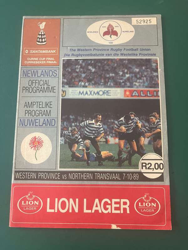 Rugby Programme - *CURRIE CUP FINAL* WP vs Northern-Transvaal 07/10/1989