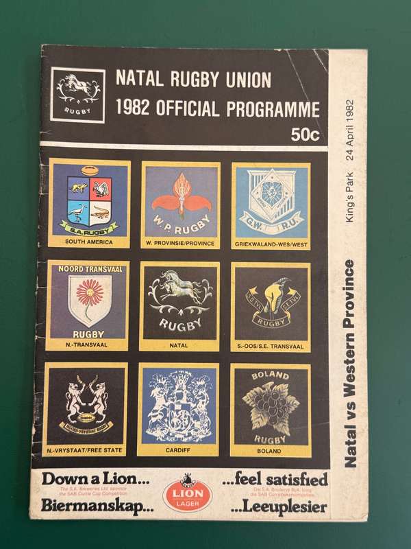 Rugby Programme - Natal vs Western-Province 24/04/1982