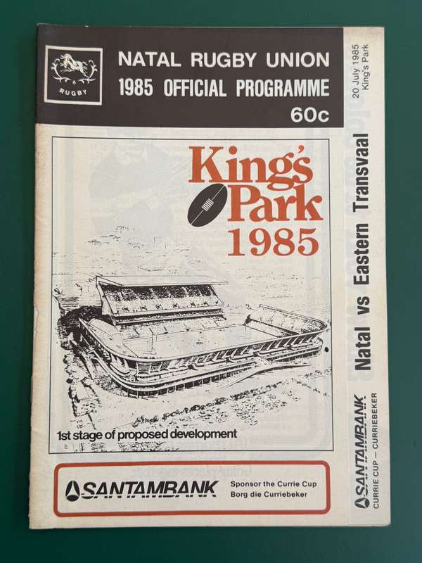 Rugby Programme - Natal vs Eastern-Transvaal 20/07/1985