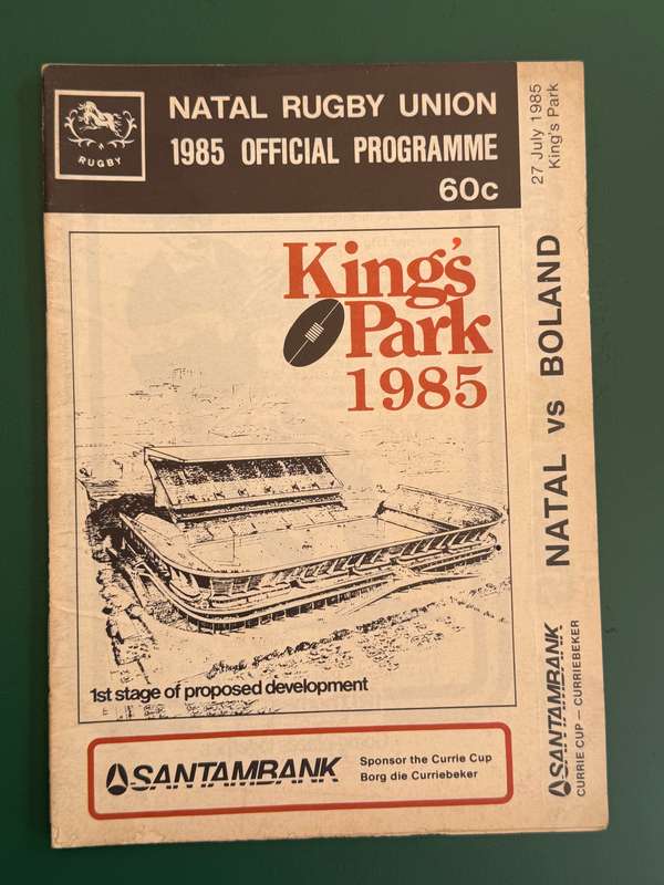 Rugby Programme - Natal vs Boland 27/07/1985