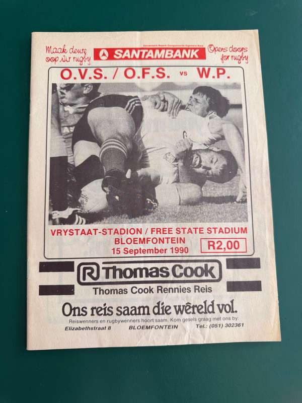 Rugby Programme - Free State vs Western-Province 15/09/1990