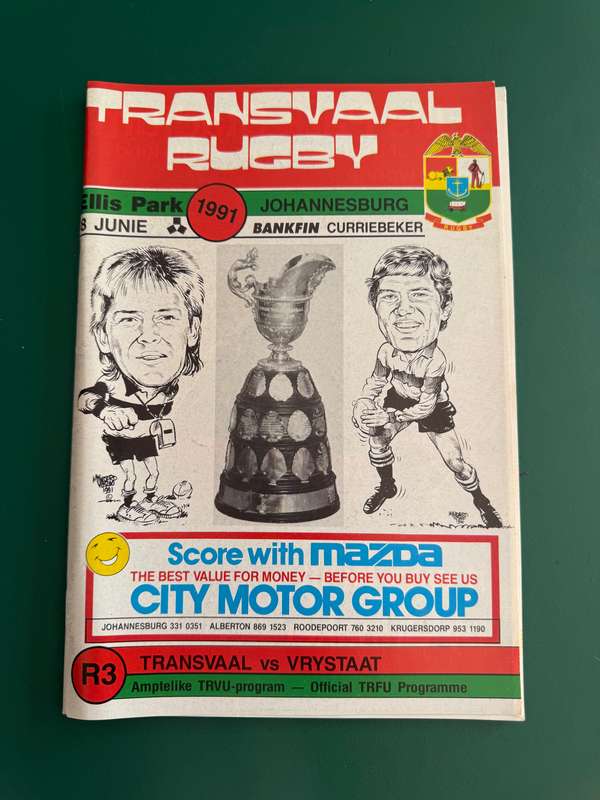 Rugby Programme - Transvaal vs Free State 08/06/1991