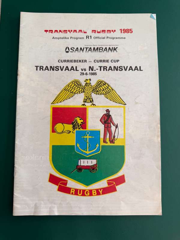 Rugby Programme - Transvaal vs Northern-Transvaal 29/06/1985