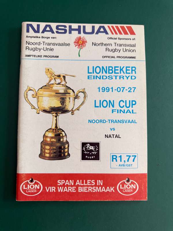 Rugby Programme - *LION CUP FINAL* Northern-Transvaal vs Natal 27/07/1991