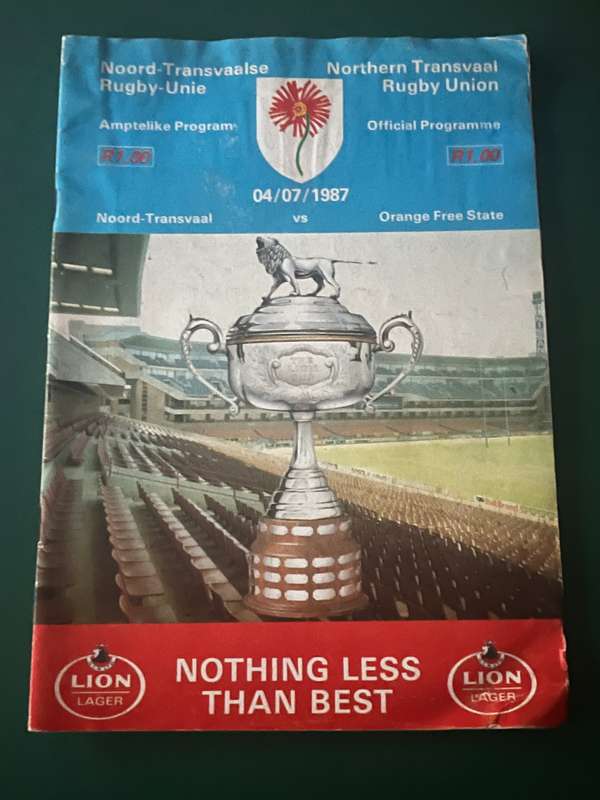 Rugby Programme - Northern-Transvaal vs Free State 04/07/1987