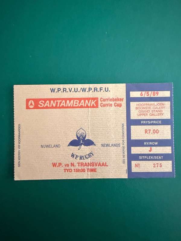 Rugby Ticket - Western-Province vs Northern-Transvaal 06/05/1989