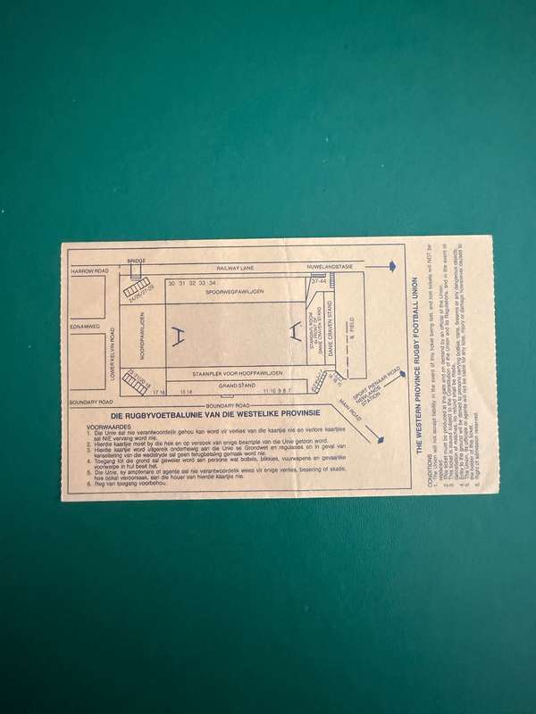 Rugby Ticket - Western-Province vs Northern-Transvaal 06/05/1989