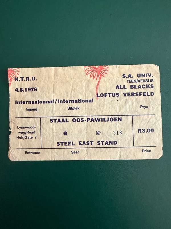 Rugby Ticket - *TOUR* SA Universities vs New Zealand All Blacks 04/08/1976