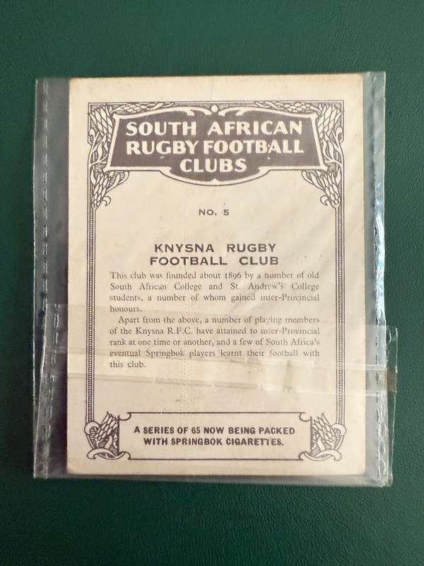 Rugby Card (1933) - Knysna RFC (Nr5) South-African Rugby Clubs issued by Springbok Cigarettes