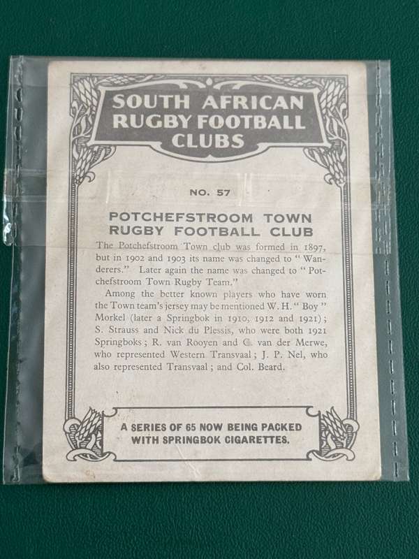 Rugby Card (1933) - Potchefstroom (Nr57) South-African Rugby Clubs issued by Springbok Cigarettes