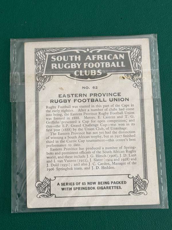 Rugby Card (1933) - Eastern-Province (Nr62) South-African Rugby Clubs issued by Springbok Cigarettes