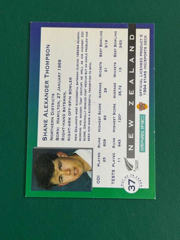 Cricket Card - *SIGNED* Shane Thompson 1994 Sports Deck Cricket Card
