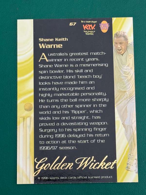 Cricket Card - Shane Warne 1996 Sports Deck Golden Wicket Cricket Card