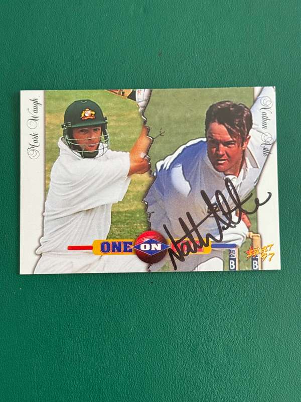 Cricket Card - *SIGNED* Mark Waugh/Nathan Astle 1997 Select Cricket Card