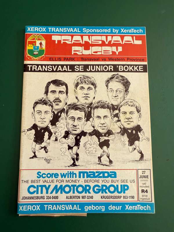 Rugby Programme - Transvaal vs Western-Province 27/06/1992