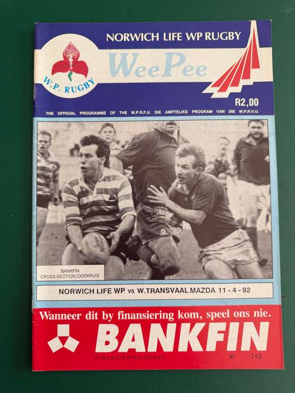 Rugby Programme - Western-Province vs Western-Transvaal 11/04/1992