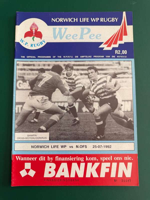 Rugby Programme - Western-Province vs Northern-Free State 25/06/1992
