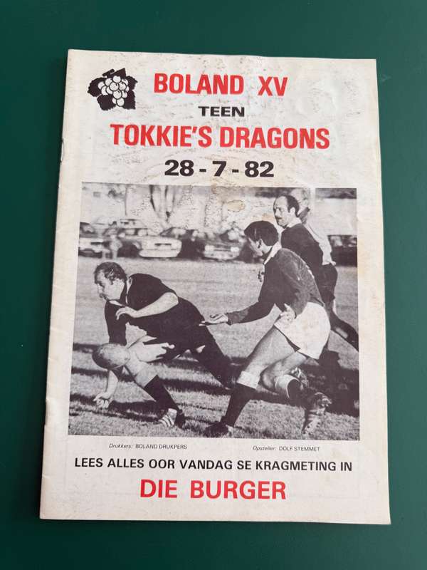Rugby Programme - Boland vs Tokkies Dragons 28/07/1982