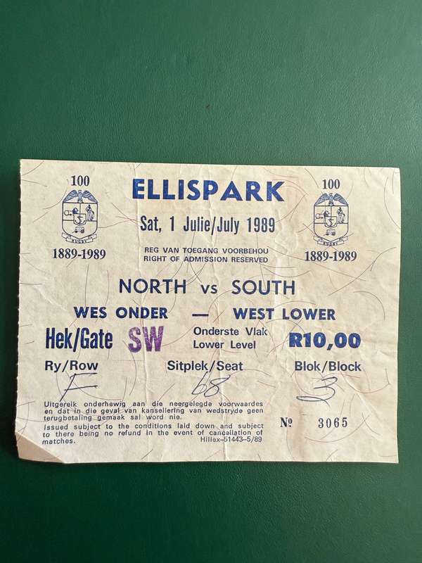 Rugby Ticket - North vs South 01/07/1989