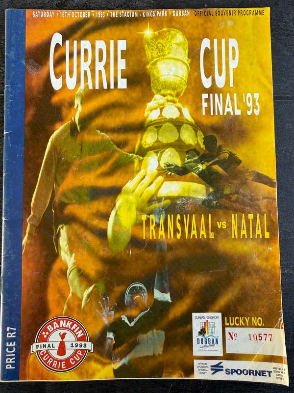 Rugby Programme - *CURRIE CUP FINAL* Transvaal vs Natal 16/10/1993